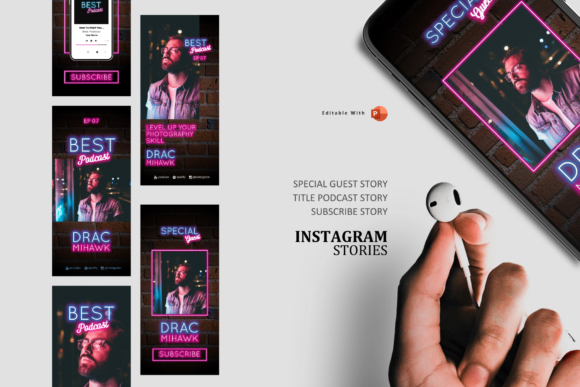 Neon Glow: Captivate Your Audience with Podcast Template Neon Style Story Post